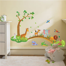 3D Cartoon Jungle wild animal tree bridge lion Giraffe elephant birds flowers wall stickers for kids room living room home decor SM6