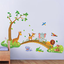 3D Cartoon Jungle wild animal tree bridge lion Giraffe elephant birds flowers wall stickers for kids room living room home decor SM6
