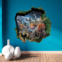 3D dinosaurs through the wall stickers jurassic park home decoration zooyoo1439 diy cartoon kids room wall decal movie mural art SM6