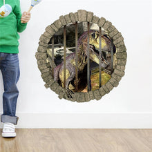 3D dinosaurs through the wall stickers jurassic park home decoration zooyoo1448 kids room wall decal movie animals mural art 4.5 SM6
