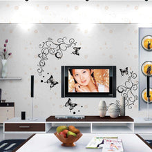 3D lowest price calssic black butterfly flower Wall sticker home decor poster flora butterflies TV wall beautiful decoration SM6