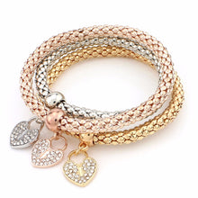 3Pcs Gold Filled Heart Charm Elastic Bracelets For Womens Bracelet Cute Multilayer Bangles SM6