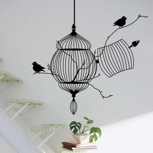 3d Birds cage & tree branch creative modern pvc wall sticker removable waterproofing home wall living room ZY8231 home decor SM6