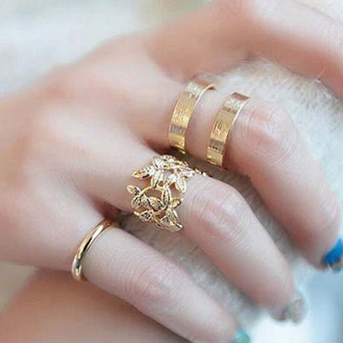 3pcs  lot Punk Metal Gold Silver Leaf Rings For Women Hollow Out Leave B  Midi Finger Knuckle Ring Set SM6