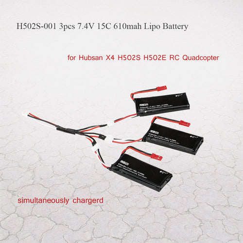 3psc H502S-001 74V 15C 610mAh Lipo Battery with 3 in 1 Charge Cable for Hubsan X4 H502S H502E RC Quadcopter SM6
