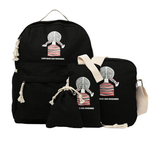 4PCS Designer Girls Backpack Set Bagpack Women Casual Canvas Korean School Bags Printing Laptop Back Pack Mochila Feminina SM6
