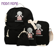4PCS Designer Girls Backpack Set Bagpack Women Casual Canvas Korean School Bags Printing Laptop Back Pack Mochila Feminina SM6