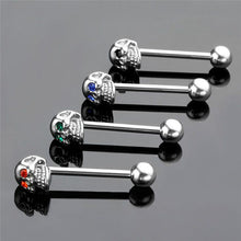 4Pcs 316L Stainless Steel CZ Gem Punk Skull Tongue Ring Barbell Piercing Body Jewelry SM6