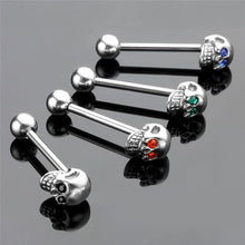 4Pcs 316L Stainless Steel CZ Gem Punk Skull Tongue Ring Barbell Piercing Body Jewelry SM6