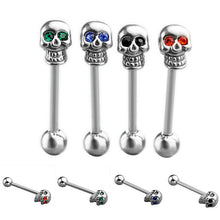 4Pcs 316L Stainless Steel CZ Gem Punk Skull Tongue Ring Barbell Piercing Body Jewelry SM6