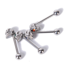 4Pcs 316L Stainless Steel CZ Gem Punk Skull Tongue Ring Barbell Piercing Body Jewelry SM6