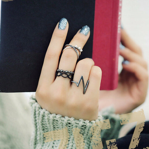 4pc Punk Women Black Silver Above B  Midi Knuckle Ring Women jewelry SM6