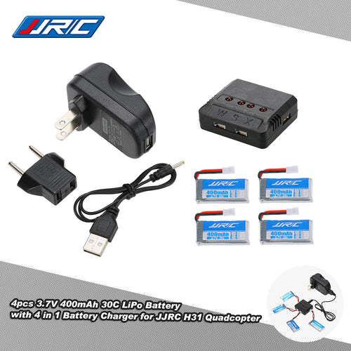 4pcs Original JJRC 37V 400mAh 30C Lipo Battery with 4 in 1 Battery Charger for JJRC H31 GoolRC T6 RC Quadcopter SM6