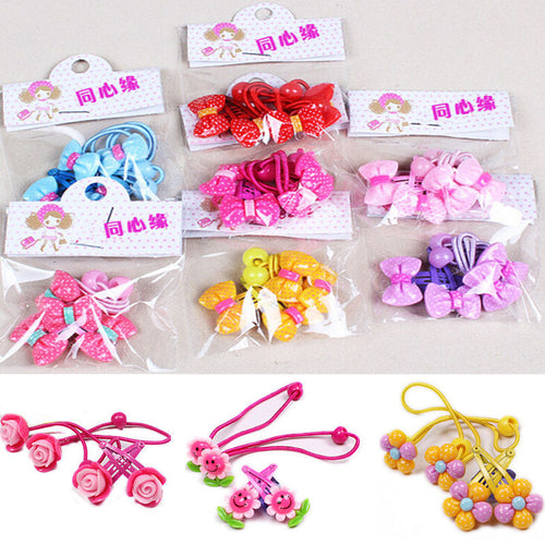 4pcs baby children cute cartoon hair rope multi-color Kids Flower Headdress Mix Hair Clips Hair Ropes SM6