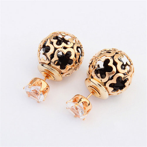 5 Colors Double Side Pearl Stud Earrings For Women Pierced Crystal Earings For Women Elegant Jewelry SM6