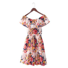5 Colors Fashion Women Off Shoulder Dress Floral PrintGirls Womens Dresess Boat Neck Strapless Cute Dress Female Vestidos SM6