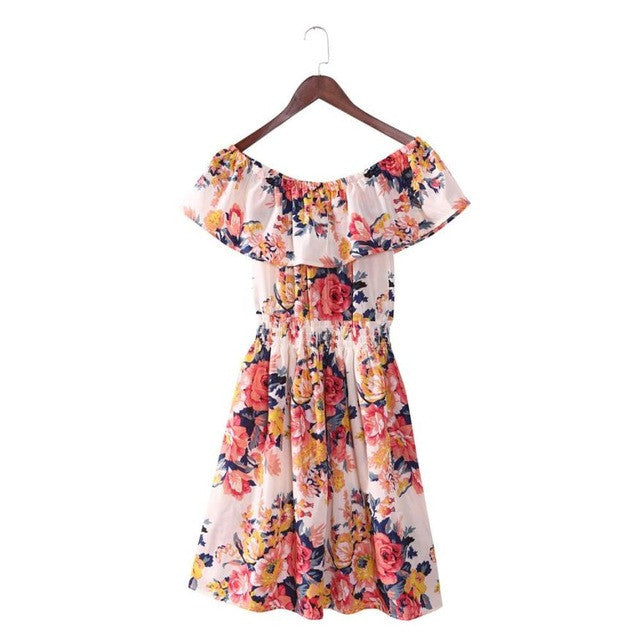 5 Colors Fashion Women Off Shoulder Dress Floral PrintGirls Womens Dresess Boat Neck Strapless Cute Dress Female Vestidos SM6
