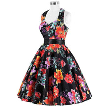 50S Dress Printing Floral Off Shoulder Retro Dress Bow Belt Slim A-Line V Neck Short Summer Dress Meeting Vestidos Cortos#B715 SM6