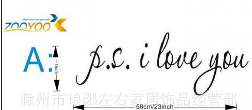 58*15cm PS I Love You Wall Art Decal Home Decor Famous & Inspirational Quotes Living Room Bedroom Removable Wall Stickers 8017 SM6