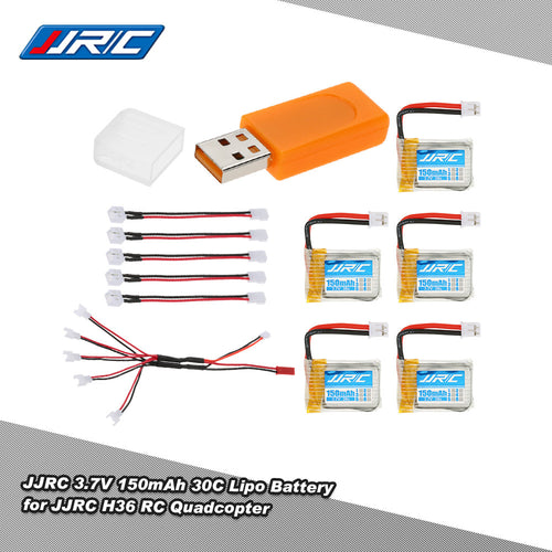 5pcs Original JJRC 37V 150mAh 30C Lipo Batteries USB Charger 5 in 1 Charging Cable for JJRC H36 RC Quadcopter SM6