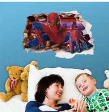 60*90cm 3d boys Dream spiderman through wall sticker removable kids wall decals children bedroom wall art decor SM6