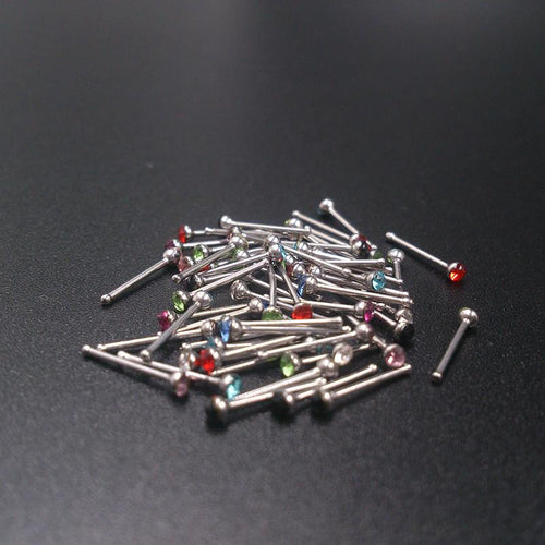 60Pcs Crystal Rhinestone Nose Piercing Bone Stud Stainless Surgical Steel Body Piercing Jewelry SM6