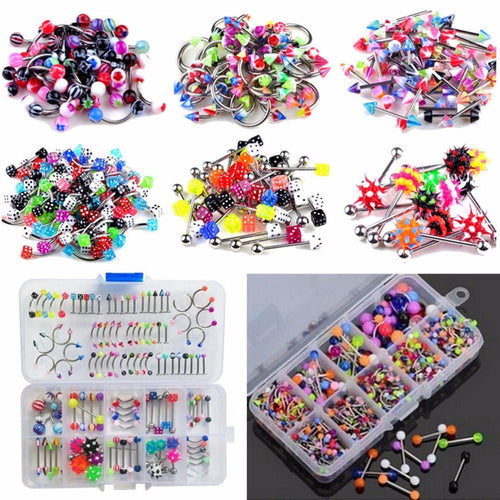 60Pcs Mixed Lip Piercing Barbell Eyebrow Navel Tongue Belly Rings Body Jewelry 60pcs  SM6