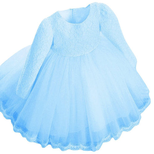 0-6Y Girl Dresses Elegant Kids Girls Dress Long Sleeve Bowknot Lace Flower Princess Wedding Party Dress SM6
