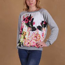 Women Casual Long Sleeve Hoodies Pullover O-neck Floral Print Patchwork Sweatshirts Sudaderas Mujer Plus Size SM6