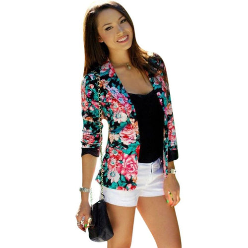 Casual Women One Button Jacket Slim Casual Business Blazer Suit Floral Coat Outwear SM6