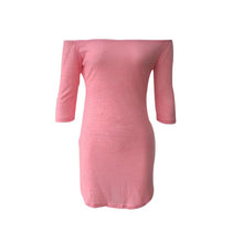 Fashion Half Sleeve Off Shoulder Slash Neck Sexy Club Dress Women Slim Bodycon Knitted Party Night Pink Dresses SM6