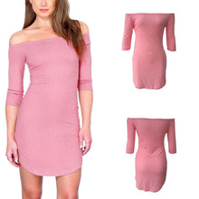 Fashion Half Sleeve Off Shoulder Slash Neck Sexy Club Dress Women Slim Bodycon Knitted Party Night Pink Dresses SM6