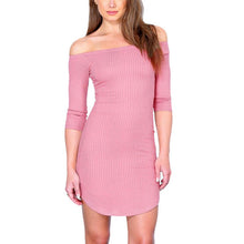 Fashion Half Sleeve Off Shoulder Slash Neck Sexy Club Dress Women Slim Bodycon Knitted Party Night Pink Dresses SM6