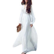 Women White Boho Evening Party Long Maxi Beach Dress Chiffon Sundress SM6