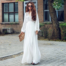 Women White Boho Evening Party Long Maxi Beach Dress Chiffon Sundress SM6