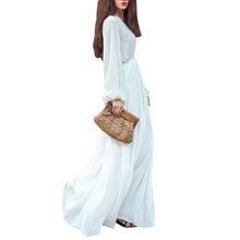 Women White Boho Evening Party Long Maxi Beach Dress Chiffon Sundress SM6