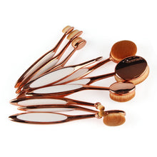 Rose Gold 10pcs Tooth Brush Shape Oval Makeup Brush Set MULTIPURPOSE Professional Foundation Powder Brush Kit Makeup Tools SM6