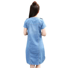 Women O-neck Short Sleeve Plus Size A Line Denim Dress Slim Casual Office Denim Jeans Dress Vestidos Robe SM6