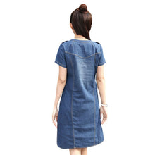 Women O-neck Short Sleeve Plus Size A Line Denim Dress Slim Casual Office Denim Jeans Dress Vestidos Robe SM6