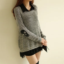 Women Sweater Fashion Casual Skull Print Work Office Pullover Loose Knitted Sweaters SM6