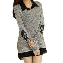 Women Sweater Fashion Casual Skull Print Work Office Pullover Loose Knitted Sweaters SM6