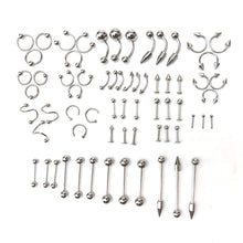 66Pcs Multi-type Stainless Steel Curved Eyebrow Nose Lip Earrings Nipple Piercings Punk Body Piercing  SM6