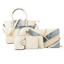 6PCS Women's Handbag Set PU Leather Snake Skin Pattern Tote Clutch Lady Crossbody Messenger Bag Wallet Coin Bag Card Pack SM6