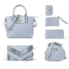 6PCS Women's Handbag Set PU Leather Snake Skin Pattern Tote Clutch Lady Crossbody Messenger Bag Wallet Coin Bag Card Pack SM6