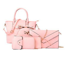 6PCS Women's Handbag Set PU Leather Snake Skin Pattern Tote Clutch Lady Crossbody Messenger Bag Wallet Coin Bag Card Pack SM6