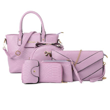 6PCS Women's Handbag Set PU Leather Snake Skin Pattern Tote Clutch Lady Crossbody Messenger Bag Wallet Coin Bag Card Pack SM6