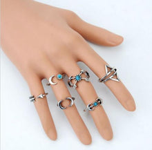 6PCS Vintage Turkish Beach Punk Moon Arrow Ring Set Ethnic Carved Silver Plated Boho Finger Rings SM6