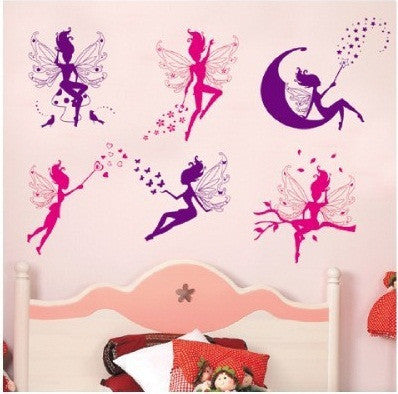 6pcs Pink Purple Fairy Silhouette Angel Wall Sticker Decal Purple Red Home Decal Mural Removable New Style Vinyl Art SM6