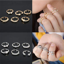 6pc Gold Sliver finger Knuckle Rings For Women Sweet Rhinestone Star Bowknot Heart Ring Set SM6