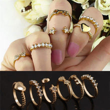 6pc Gold Sliver finger Knuckle Rings For Women Sweet Rhinestone Star Bowknot Heart Ring Set SM6